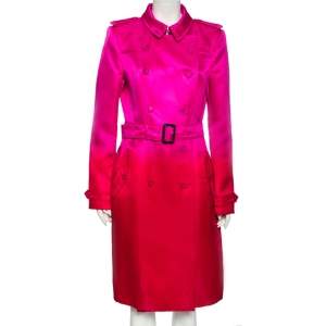 Pre Owned Burberry Pink Ombre Effect Silk Satin Belted Trench Coat L