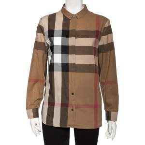 Pre Owned Burberry Brown Vintage Check Cotton Button Front Shirt L