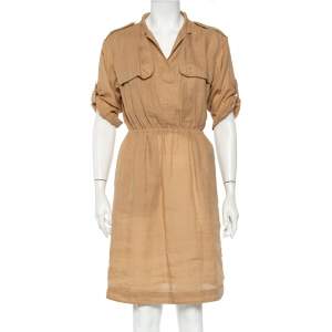 Pre Owned Burberry Brit Beige Ramie Elastic Waist Detail Dress S