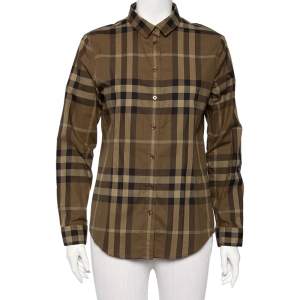 Pre Owned Burberry Brit Green Checkered Cotton Button Front Shirt M