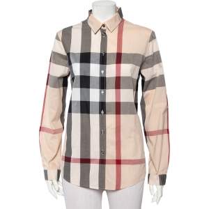 Pre Owned Burberry Brit Light Pink Giant Checkered Cotton Button Front Shirt M