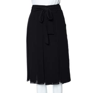 Burberry Black Georgette Pleated Belted Skirt M