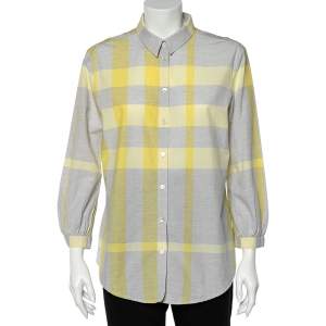 قميص بربري قطن كاروهات أصفر مقاس كبير - لارج
