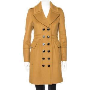 مملوكة مسبقًا Burberry Ochre Brown Cashmere Wool Mid Length Coat S