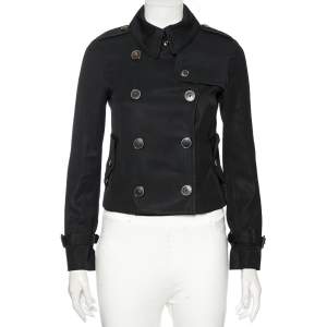 Pre Owned Burberry Black Wool Double Breasted Cropped Trench Jacket S