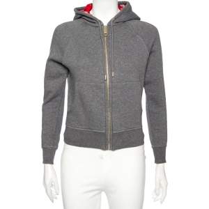 مملوكة مسبقًا Burberry Grey Knit Zip-Front Detail Hooded Sweatshirt XS