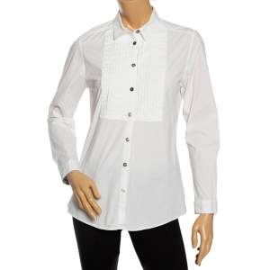 Pre Owned Burberry White Cotton Pintuck Detail Shirt M