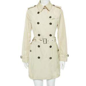 Burberry Light Beige Synthetic Double Breasted Belted Trench Coat M