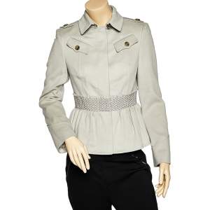 مملوكة مسبقًا Burberry Grey Cashmere & Wool Smocked Peplum Jacket M