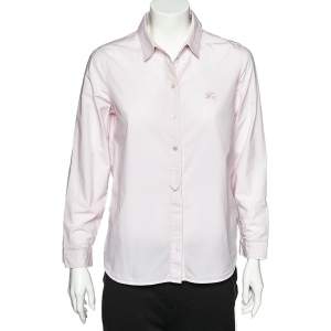 Pre Owned قميص بربري بريت قطن مقلم وردي أزرار أمامية مقاس وسط (ميديوم)