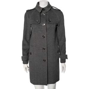 Pre Owned Burberry Grey Wool Epaulette Detail Buttoned Coat S