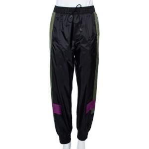 Pre Owned Burberry Black Synthetic Contrast Logo Trim Detailed Joggers S