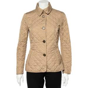 Pre Owned Burberry Beige Synthetic Quilted Button Front Jacket S