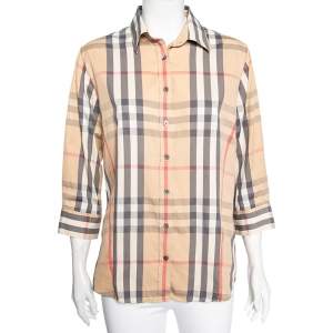 Pre Owned Burberry Beige Nova Check Cotton Button Front Shirt L