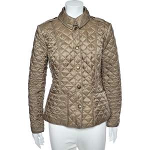 Pre Owned Burberry Brit Taupe Quilted Synthetic Button Front Jacket M