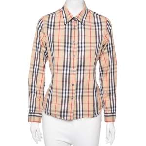 Pre Owned Burberry Beige Checkered Cotton Button Front Shirt M