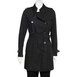 Pre Owned Burberry Black Gabardine Belted Double Breasted Trench Coat M