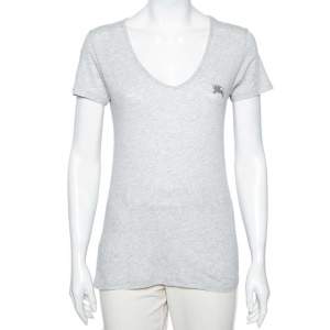 Burberry Brit White Cotton Knit V-Neck T-Shirt XS