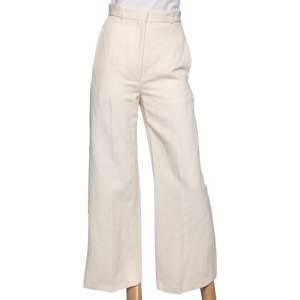Pre Owned Burberry Cream Linen Canvas Wide Leg Stonewood Trousers XS