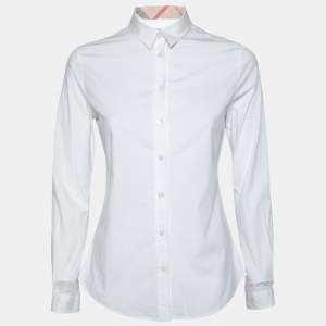 Pre Owned قميص بربري بريت قطن أبيض بأزرار أمامية بأكمام طويلة مقاس صغير ( سمول )