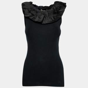 Burberry Black Knit & Satin Trimmed Sleeveless Top S