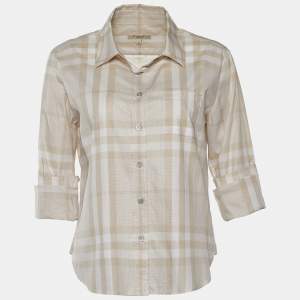 Pre Owned Burberry Beige Checkered Cotton Button Front Long Sleeve Shirt M