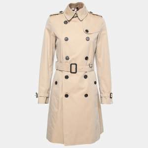 Pre Owned Burberry Beige Cotton Double Breasted Belted Trench Coat M
