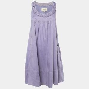 Burberry Purple Cotton Ruffled Neckline Sleeveless Midi Dress S