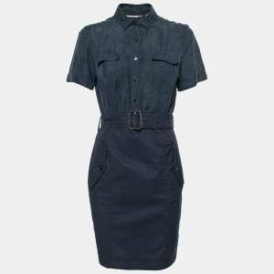  Burberry Brit Navy Blue Belted Cotton Shirt Dress S