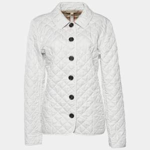 Pre Owned Burberry Brit White Quilted Button Front Jacket L 