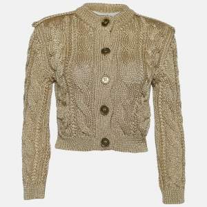 Burberry Gold Cable Knit Cropped Cardigan M