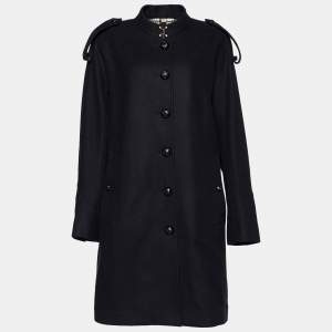 مملوكة مسبقًا Burberry Black Wool Dawsmere Button Front Coat L