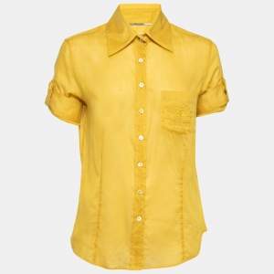 Burberry Yellow Cotton Logo Embroidered Pocketed Button Front Shirt M