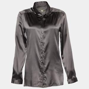 Burberry Grey Silk Satin Button Front Shirt S