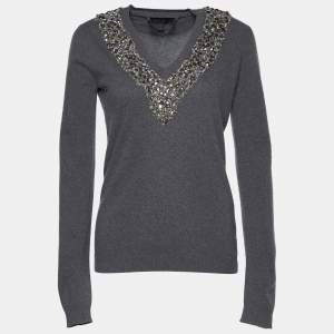 Burberry Prorsum Grey Wool & Cashmere Embellished Neck Sweater S