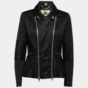 Pre Owned Burberry Black Synthetic Zip-Front Quilted Jacket M