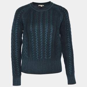 Burberry Brit Prussian Blue Wool & Cotton Cable Knit Sweater S