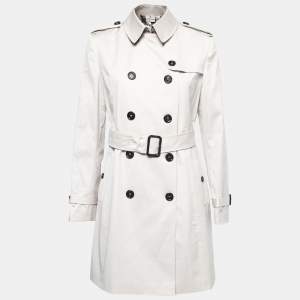 Pre Owned Burberry Pale Grey Cotton Belted Trench Coat M