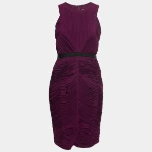 Burberry Deep Purple Crepe Gathered Sheath Dress S 