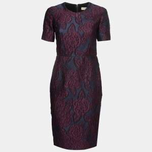 Burberry Deep Blue & Purple Floral Jacquard Sheath Dress S
