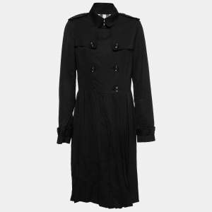 Burberry Black Synthetic Pleated Trench Coat M