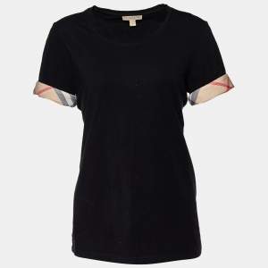 Burberry Brit Black Cotton Knit Nova Check Detail Roundneck T-Shirt M