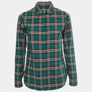 Burberry Green Checked Cotton Concealed Button Shirt XS