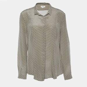 Burberry Khaki Green Polka Dot Silk Button Front Shirt L