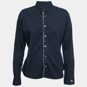 Burberry Navy Blue Cotton Nova Check Trim Detail Shirt M