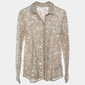 مملوكة مسبقًا Burberry Beige Lace Button Front Shirt S