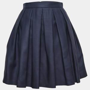 Burberry Navy Blue Wool & Silk Pleated Mini Skirt XS