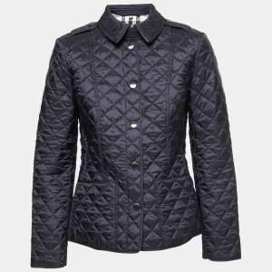 Pre Owned Burberry Navy Blue Synthetic Kencott Quilted Jacket S
