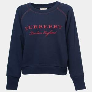 Burberry Navy Blue Logo Embroidered Crewneck Sweatshirt M