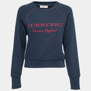 Burberry Navy Blue Logo Embroidered Cotton Crew Neck Sweatshirt M